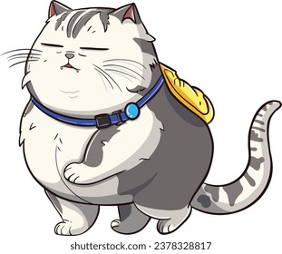 The drawing outline of funny chubby cat in cartoon style 