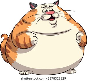 The drawing outline of funny chubby cat in cartoon style 