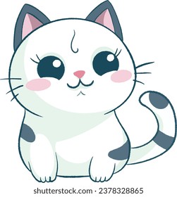 The drawing outline of funny chubby cat in cartoon style 