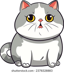 The drawing outline of funny chubby cat in cartoon style 