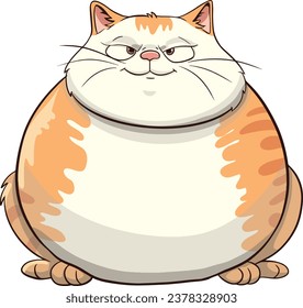 The drawing outline of funny chubby cat in cartoon style 
