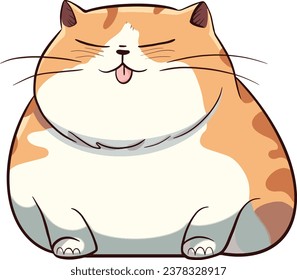 The drawing outline of funny chubby cat in cartoon style 