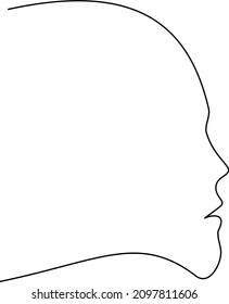
Drawing of the outline of a human face with a single line. Continuously drawn. Side view. Portrait on white background.