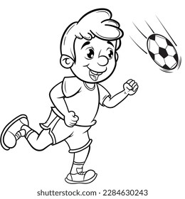 Zeichnen auf Farbe eines Jungen, der Fußball spielt, Vektorgrafik ohne Hintergrund