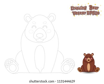 Drawing and Paint Cute Bear Cartoon . Educational Game for Kids. Vector Illustration.