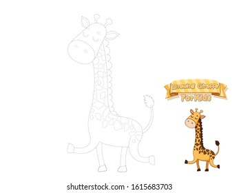 Drawing and Paint Cute Cartoon Giraffe. Educational Game for Kids. Vector Illustration With Cartoon Animal Characters