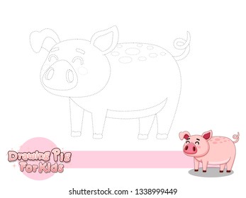 Drawing and Paint Cute Cartoon Pig. Educational Game for Kids. Vector Illustration With Cartoon Style Funny Animal