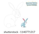 Drawing and Paint Cute Cartoon Rabbit. Educational Game for Kids. Vector Illustration.