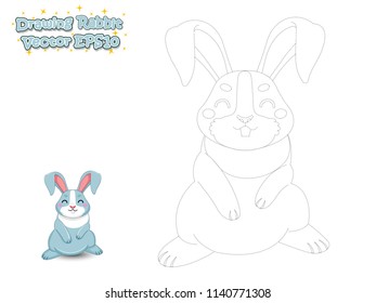 Drawing and Paint Cute Cartoon Rabbit. Educational Game for Kids. Vector Illustration.