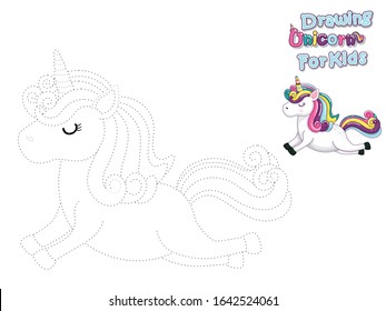 Drawing and Paint Cute Cartoon Unicorn. Educational Game for Kids. Vector Illustration With Cartoon Animal Characters