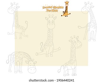 Drawing and Paint Cute Girffes Cartoon Set. Educational Game for Kids. Vector illustration With Cartoon Happy Animal