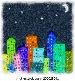drawing paint on paper the abstract night city