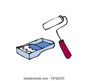 Drawing of a paint roller and tray