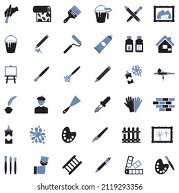 Drawing And Painting Icons. Two Tone Flat Design. Vector Illustration.