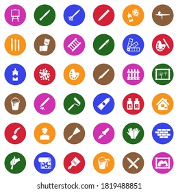 Drawing And Painting Icons. White Flat Collection In Circle. Vector Illustration.