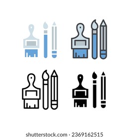 Drawing and painting, Paint brush and pencil for creativity. Architect, painter tool. Sketch and design for build room project. Art, Craft icon. Vector illustration Design on white background EPS10
