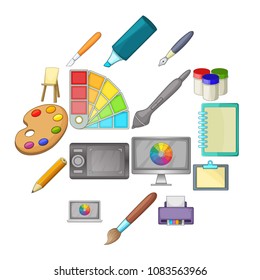 Drawing and painting tools icons set. Cartoon illustration of 16 drawing and painting tool vector icons for web