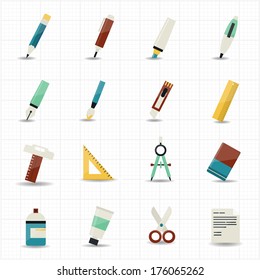 Drawing painting tools icons and stationery set with white background