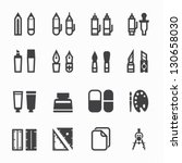 Drawing and Painting Tools Icons with White Background