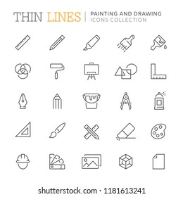 Drawing and painting. Vector icons set. Thin lines