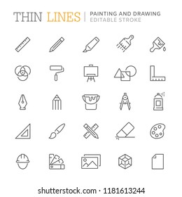 Drawing and painting. Vector icons set. Editable stroke