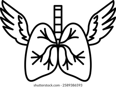 A drawing of a pair of lungs with wings on either side