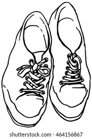 Drawing pair of old sneakers - hand drawn vector illustration, isolated on white