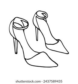 drawing of a pair of pointed-toe closed-toe sandals with a clasp and high heel. hand-drawn women's minimalist heels