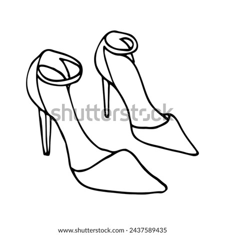 drawing of a pair of pointed-toe closed-toe sandals with a clasp and high heel. hand-drawn women's minimalist heels
