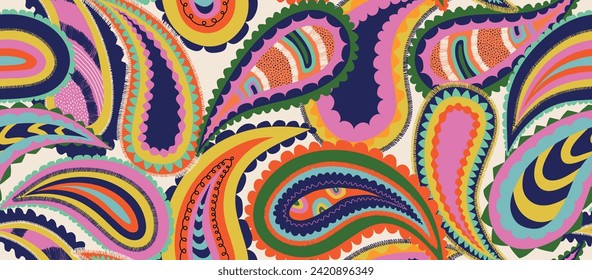 Drawing paisley ornament pattern. Abstract trendy ethnic style. 
