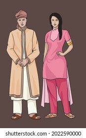 drawing pakistan traditional clothes, art.illustration, vector