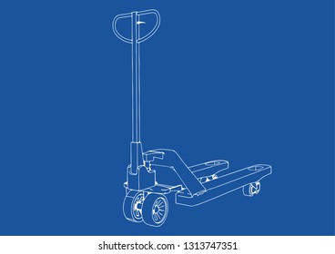drawing pallet truck vector blue background 