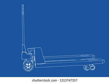 drawing pallet truck vector blue background 