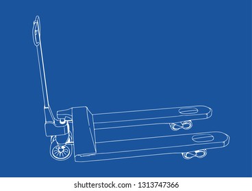 drawing pallet truck vector blue background 