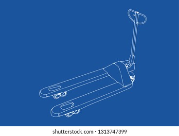 drawing pallet truck vector blue background 