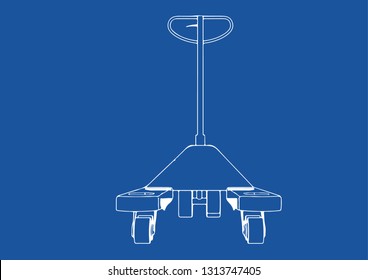 drawing pallet truck vector blue background 
