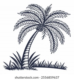 a drawing of a palm tree with a blue background that says palm trees