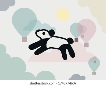 drawing Panda bear children with balloons
