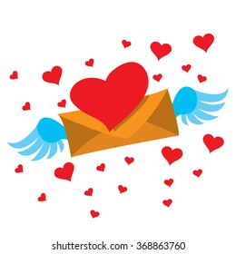 Drawing paper envelope with wings with red pepper for greetings and declarations of love. Design items for Valentine's Day, weddings, romantic rendezvous.