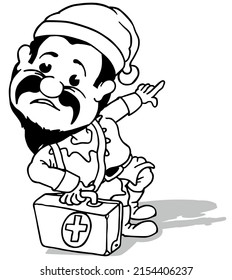 Drawing of a Paramedic as Bearded Dwarf - Cartoon Illustration Isolated on White Background, Vector