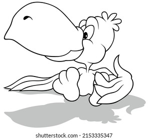 Drawing of a Parrot with a Big Beak Sitting on the Ground - Cartoon Illustration Isolated on White Background, Vector