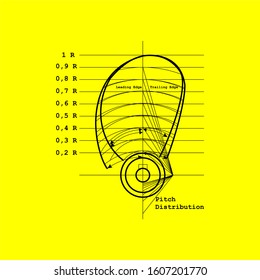 drawing of part and size boat Propeller . Propeller vector . Fan in flat design style. propeller in line art or line drawing.Fixed pitch propellers- Methods of mounting.- stock vector