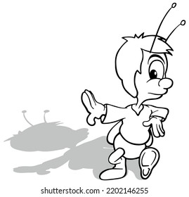 Drawing of a Passing Beetle with its Head Turned - Cartoon Illustration Isolated on White Background, Vector