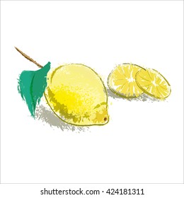 Drawing of  pastel crayon yellow lemon  isolated on white background in vector 