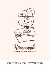 Drawing of pastry products, desserts. Food menu design template, logo. Hand drawn sketch vector illustration.