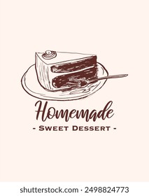 Drawing of pastry products, desserts. Food menu design template, logo. Hand drawn sketch vector illustration.