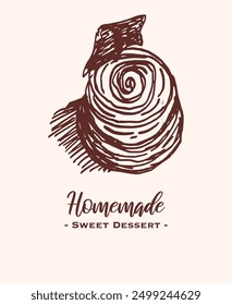 Drawing of pastry products, desserts. Food menu design template, logo. Hand drawn sketch vector illustration.