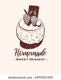 Drawing of pastry products, desserts. Food menu design template, logo. Hand drawn sketch vector illustration.