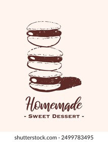 Drawing of pastry products, desserts. Food menu design template, logo. Hand drawn sketch vector illustration.