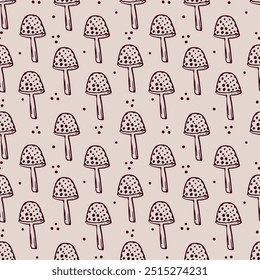 Drawing, pattern, decorative graphic sketch of a mushroom with a bow.